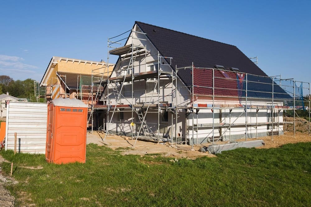 A building being built with scaffolding around it.